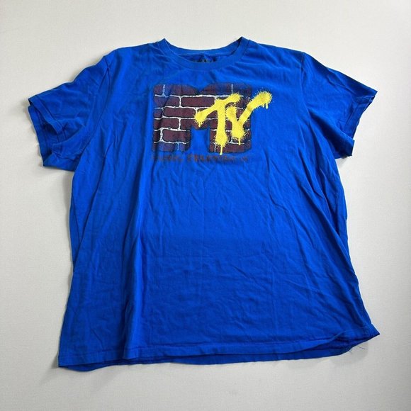 Aeropostale Vintage MTV Blue Short Sleeve Retro Brick Logo 1980s Mens‎ Size 2XL - Picture 1 of 9
